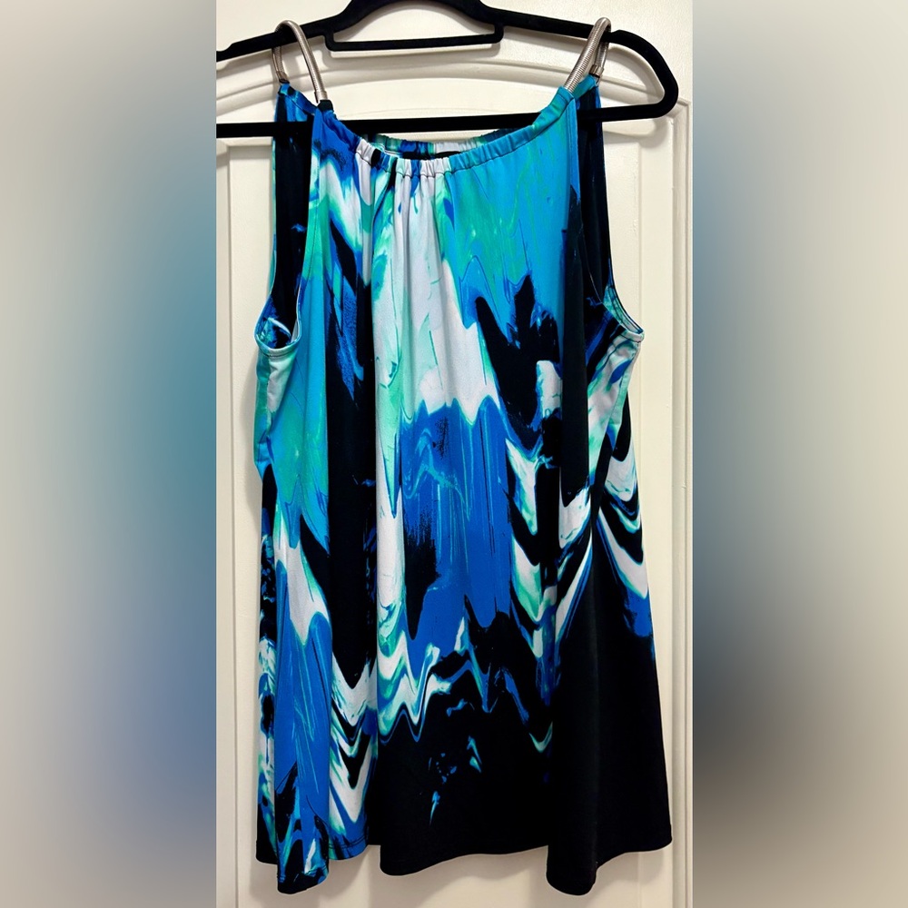 Women's Blue and Green Sleeveless Top - Picture 1 of 4